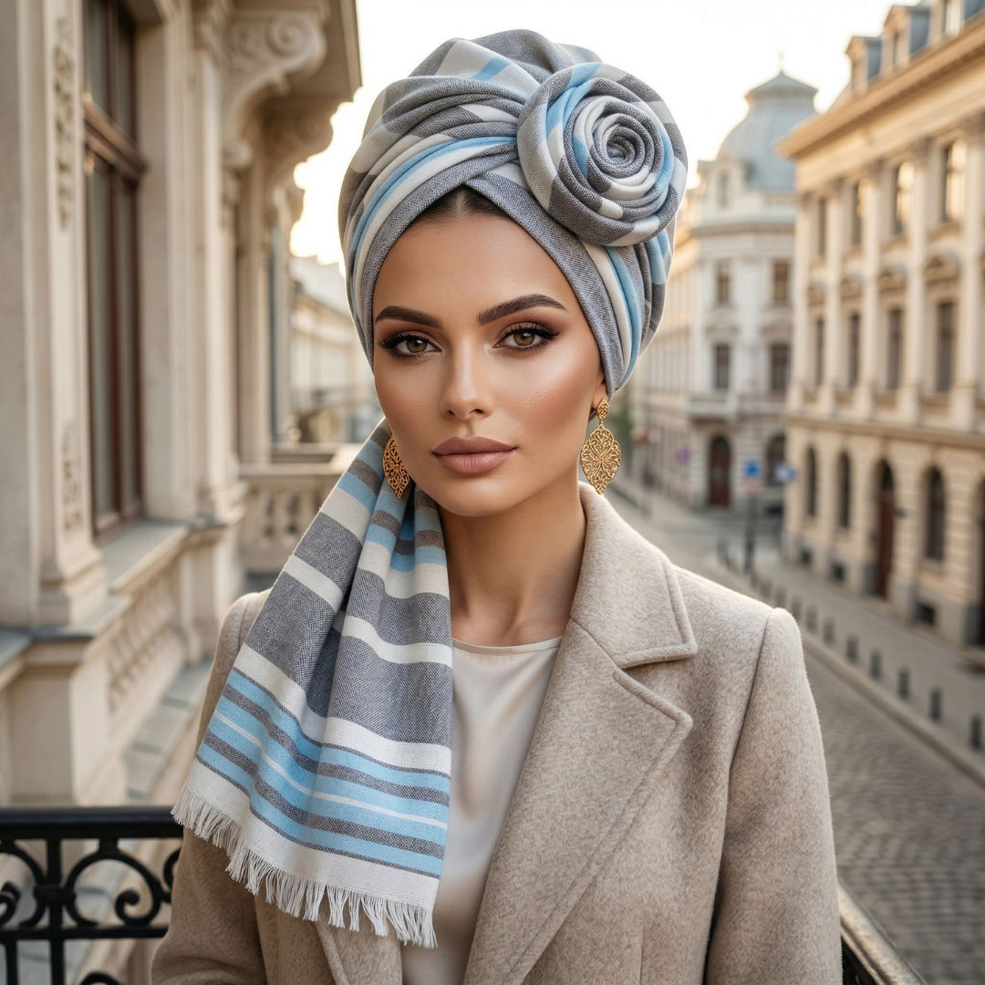Blue Black Stripes Cotton Scarf